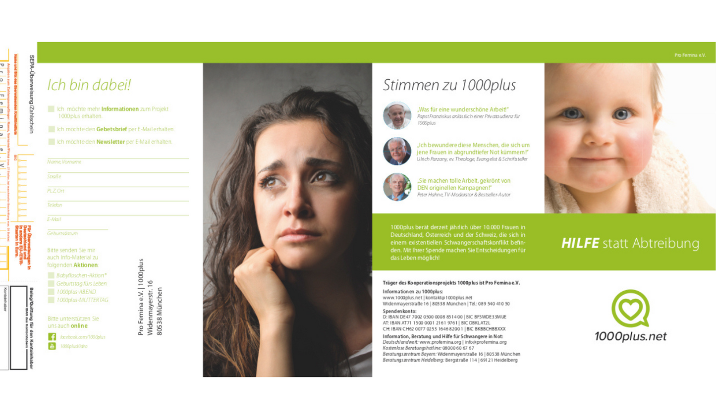 1000plus-Flyer "Hilfe statt Abtreibung"